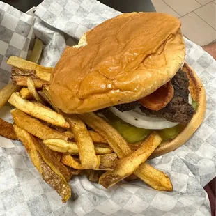 1/4 pound Bacon hamburger and hand cut fries.