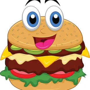 a hamburger with eyes and a smile