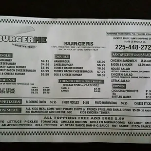 Burger Me now open in Brusly, LA. Here's the menu!