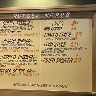 a menu on a wall