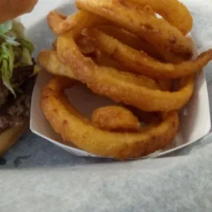 Large order of onion rings from Burger Nook. Crisp and pretty good. But onions were not the most flavorful. Rate them a &quot;B.&quot;