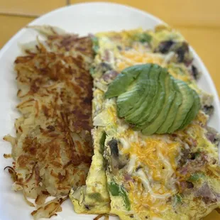 Denver omelette with avocado.