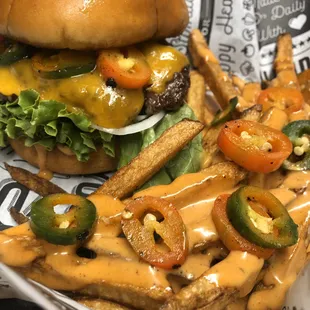 The Contact, no bacon and a side of Special Ops fries with added jalapeños