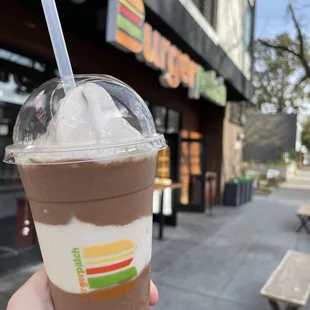 100% dairy-free milkshake - Original Earth Quake Shake - on the patio at our Midtown Sacramento location.