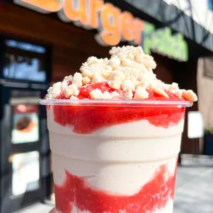 Strawberry Shake
Seasonal dairy-free vegan milkshake homemade with real fruit and sweetened with organic agave. Available in Spring.