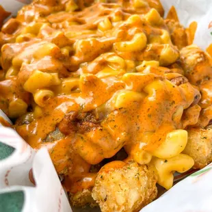 Chili Mac Patch Tots - build: Basket of Tater Tots, Add Chili, Add Mac &amp; Cheese, Add Spicy Ranch Sauce.  #secretmenu