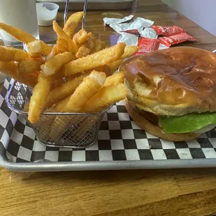 Atomic fried chicken and fries.