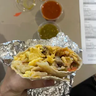 Sausage breakfast burrito.