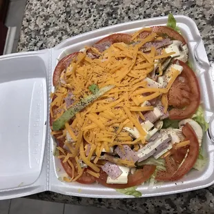 Chef salad to go (I added pepper so ignore that part).