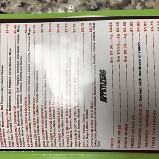 Menu page 2 - sandwiches and sides