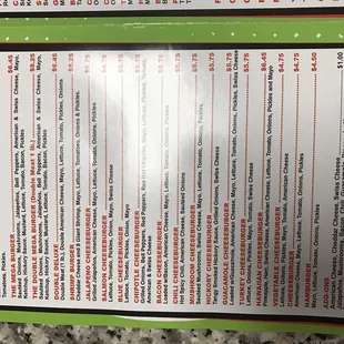 Menu page 1- burgers