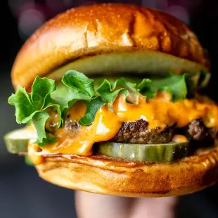  hand holding a hamburger