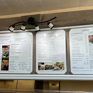 menus on the wall of a restaurant