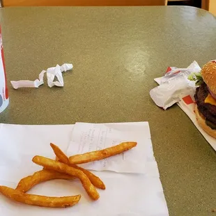 Classic double with cheese and some fries.