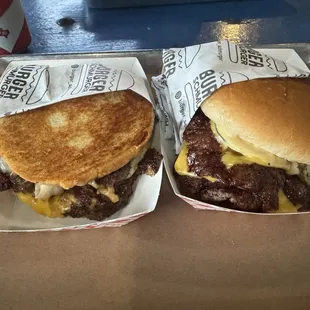 The Maverick on the left, The OG Burger Schmurger on the right