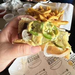 Schmog and basket of fries.