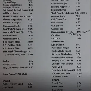 the menu for the burger shack