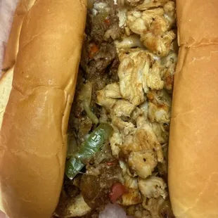 Famous Philly Steak Sandwiches.  Comes with Smoky Bell peppers and Onions With fresh Mozzarella.  Chicken Philly also available!!