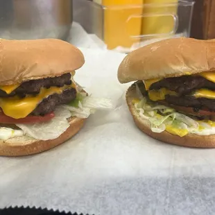 Jumbo Double meat Cheeseburger that comes in our Super Deal combo.   Very tasty and filling meal at a phenomenal price.  Two of them shown
