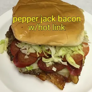 pepper jack bacon w / hot link