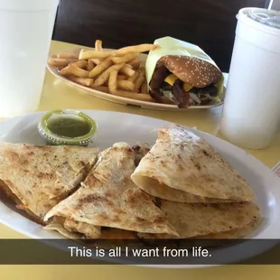 Chicken quesadillas and burgers