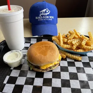 Classic burger with a vanilla shake