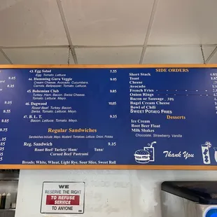 Menu as of 3/31/2021