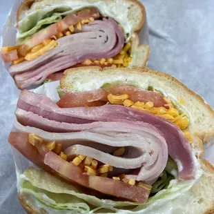 Turkey &amp; Ham with cheddar cheese on a soft roll
