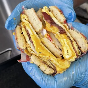 Bacon egg and cheese on everything bagel