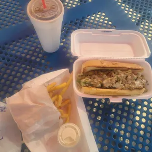 Philly cheese steak combo yummy have you wobbling off full belly walking after with satisfying vibes