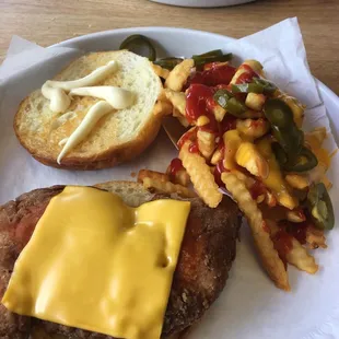 Buffalo chicken sandwich and my messy fries