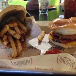 Longhorn burger with fries