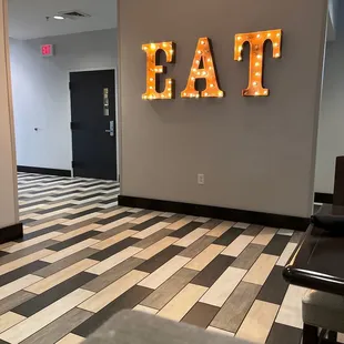 the eat sign in the lobby