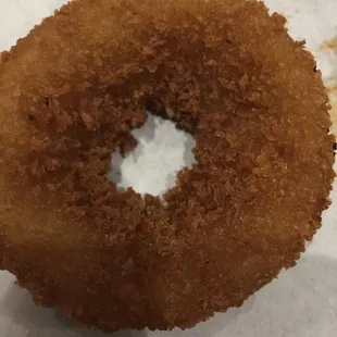 The lone survivor...not a donut...but a very good, thickly sliced onion ring... Very good flavor