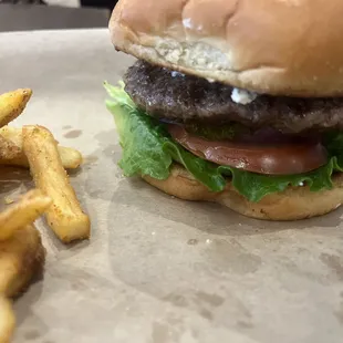 A burger I'm not sure what kind because the I asked he waitress to surprise me, sorry