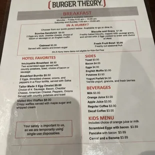 Hotel restaurant menu