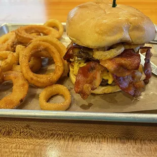 bacon, egg, and onion rings