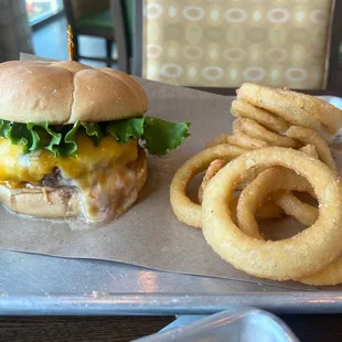 BT Boss Burger and onion rings