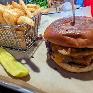 Lonestar burger with fries.