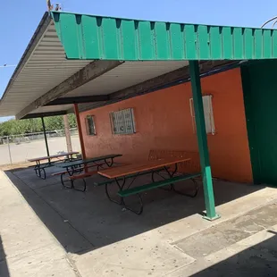Outdoor shaded seating.