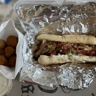 #20. Philly Sandwich Combo w/ extra cheese sub fries with fried mushrooms