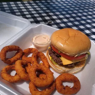 Double Cheeseburger with Onion rings.