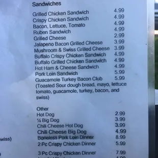 a menu for a restaurant