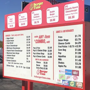 a menu on a large sign