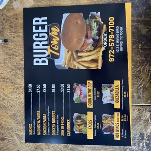 a menu for a burger restaurant