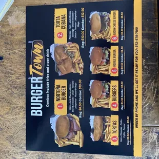 a menu for a burger restaurant