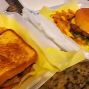 Patty melt and cheeseburger