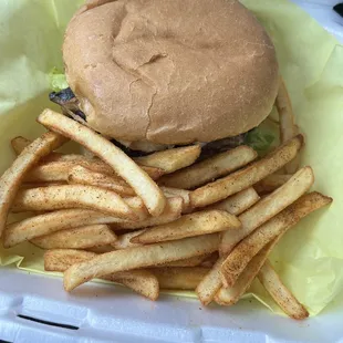 Mushroom burger with fries