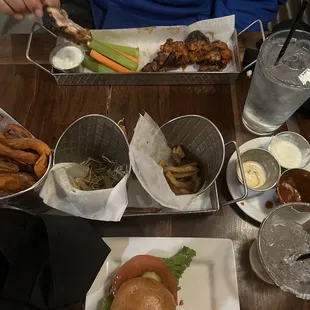 Classic slider, fry flight, and bbq wings with 2 margs