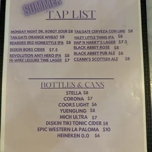 Summer Beer Tap List